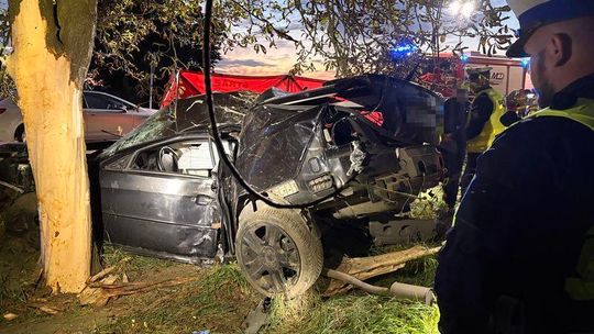 Tragiczny wieczór na DW 588. Samochód uderzył w drzewo, kierowca zginął na miejscu