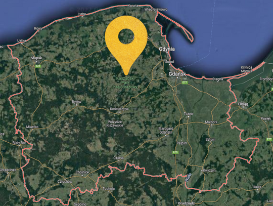 Trzy Złote Pinezki Map Google w województwie pomorskim