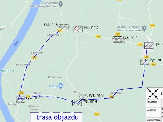 UWAGA !!! Objazdy w Sadlinkach i gminie Ryjewo. Zamknięty przejazd i remont mostu