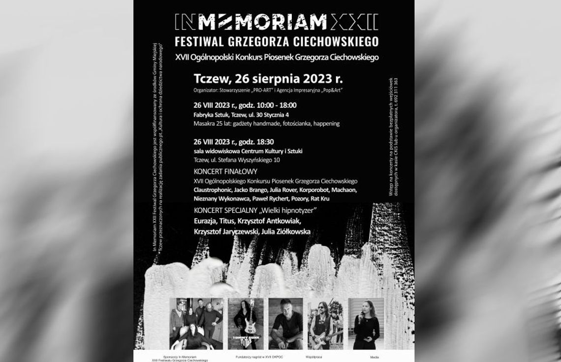 Kolejna edycja In Memoriam Festiwal Grzegorza Ciechowskiego 2023. Gwiazdami m.in. Eurazja, Krzysztof Jaryczewski, Krzysztof Antkowiak