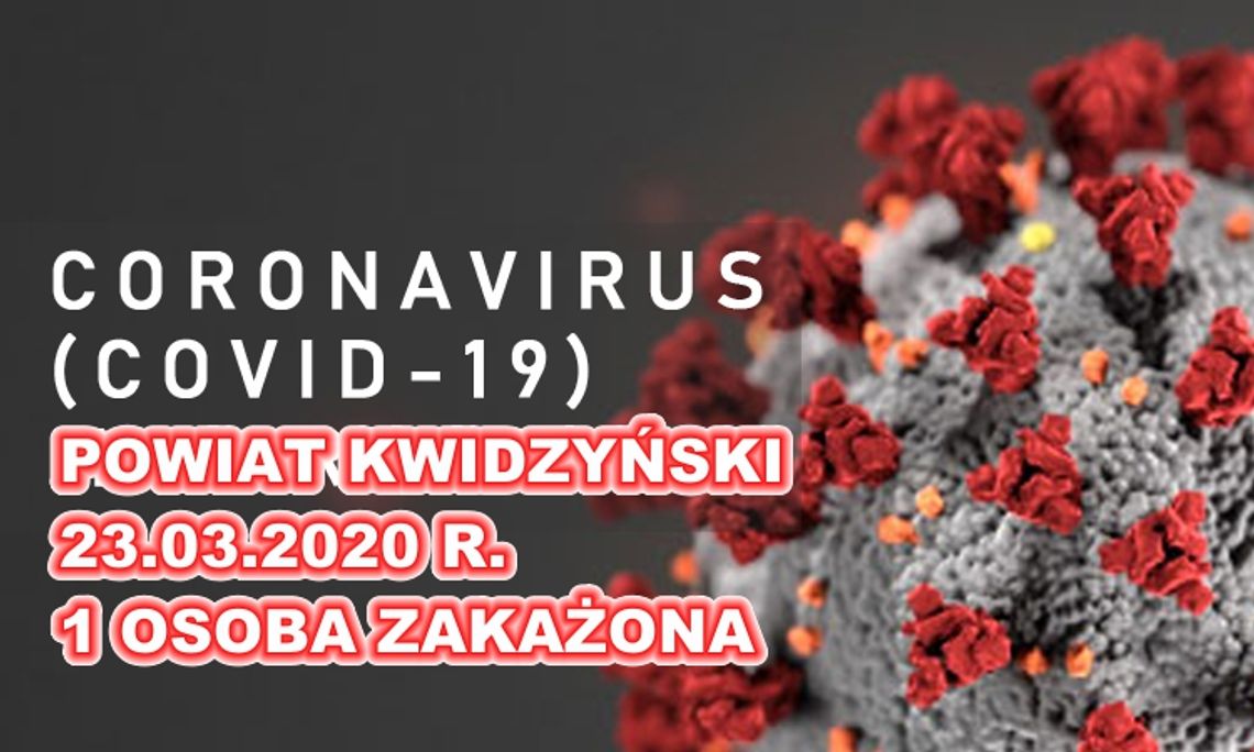 Pierwsza zakażona osoba, młody mężczyzna z powiatu kwidzyńskiego. Stan zakażeń koronawirusem na 23.03.2020 